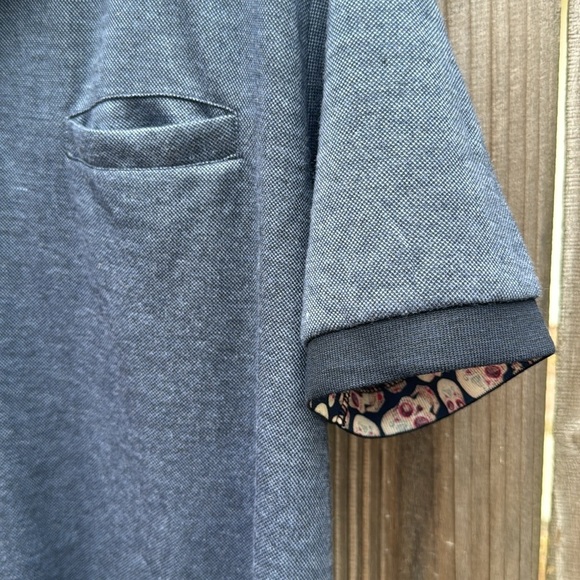 GUIDE LONDON NAVY HIDDEN SKULL PRINT INSIDE PLACKET SHORT SLEEVE POLO, size XL - Picture 5 of 10